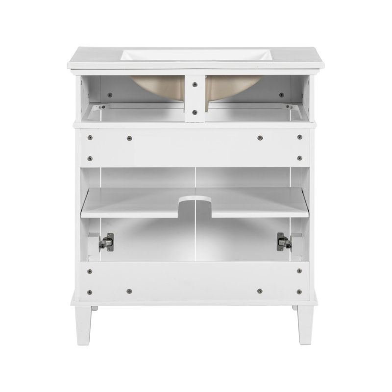 Meuble-lavabo élégant avec lavabo en céramique et tablettes réglables, idéal pour les petits espaces, Blanc