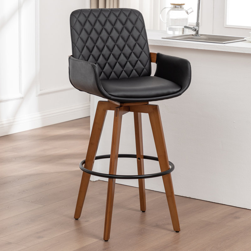 Modern Upholstered swivel counter stool, Bar Stool (29.7" Seat Height), Black