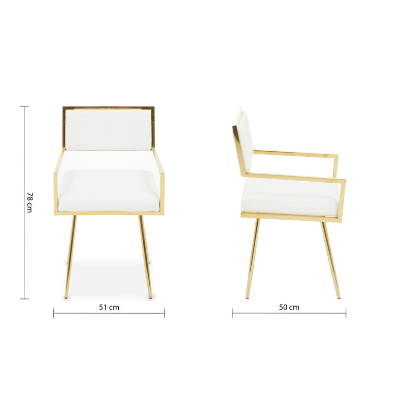 Hartl 49cm H Upholstered Metal Armchair in Gold, Ivory