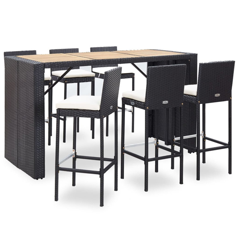 Garden Bar Set Black Rattan Cream Cushions Outdoor Bar Set Stylish Design