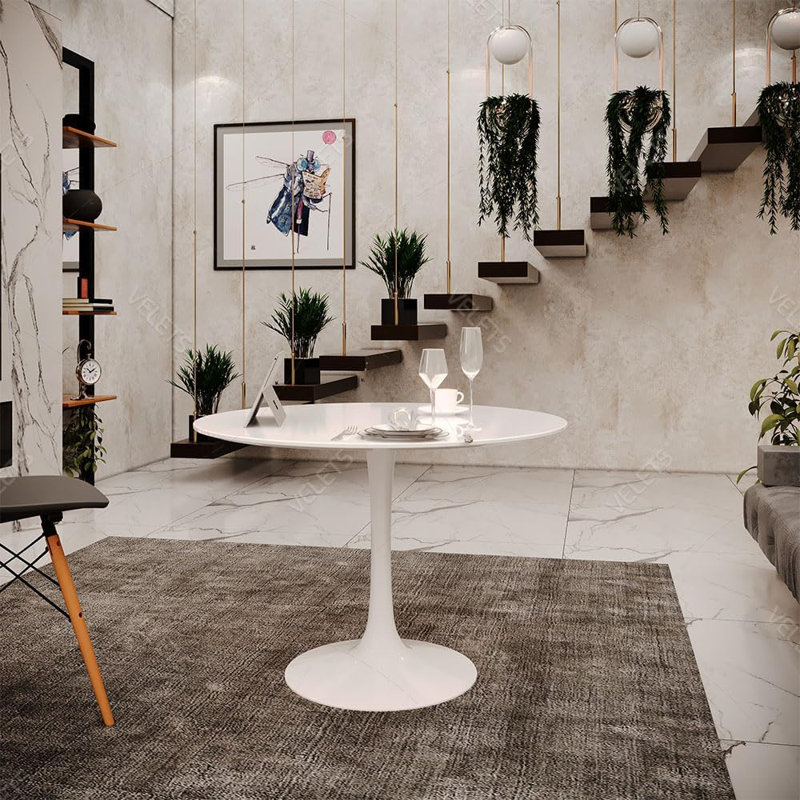 Table de salle à manger Mid-Century, H 29,5 po x L 39,5 po x l 39,5 po, Blanc