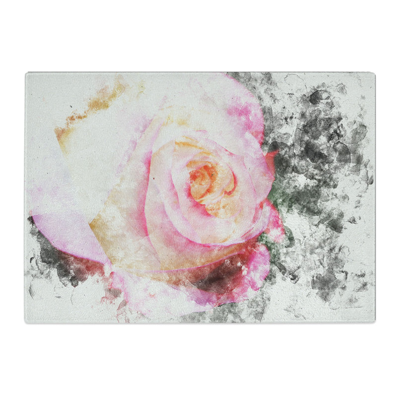 Tempered Glass Pink Tipped Rose Chopping Board, 20 cm x 28.5 cm