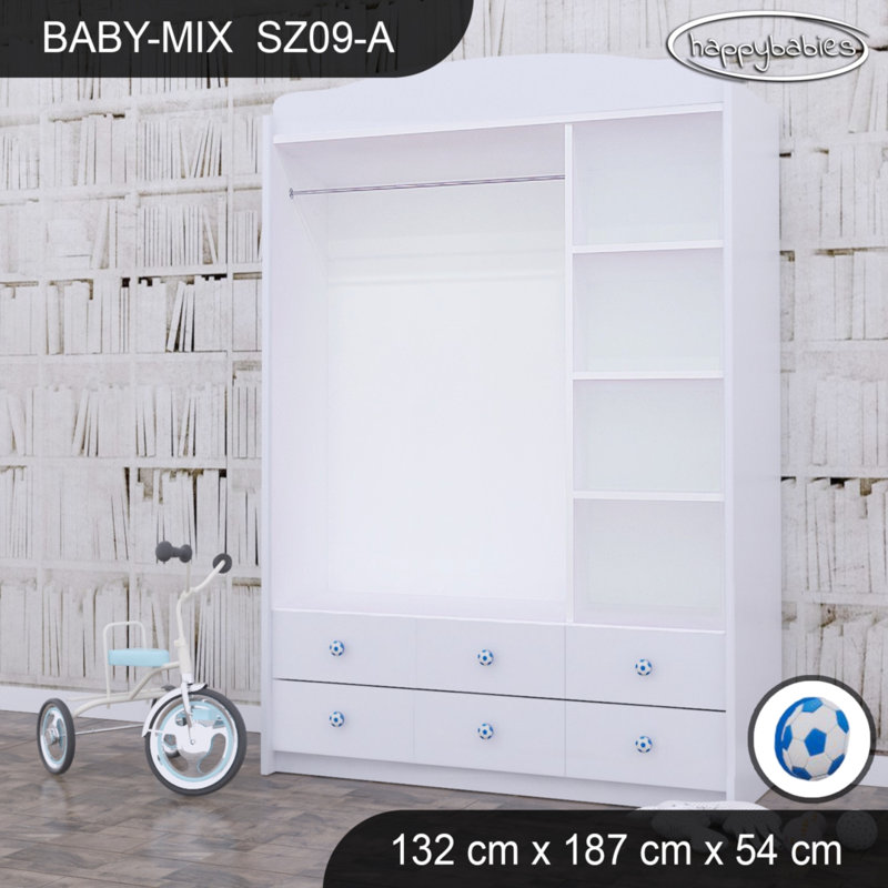 Baby 3 Door Wardrobe, Blue/White