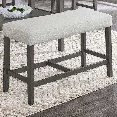 Banc à hauteur de comptoir en tissu Luna de 40 po avec structure en bois robuste et repose-pieds en bois pour un repas confortable