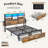Full Platform Bed Frame with LED Bookcase Headboard & Storage Drawers-1230712597-1230712596