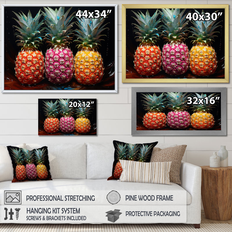 Nectar néon ananas I, Cadre flottant naturel, H 34 po x l 44 po x P 1,5 po