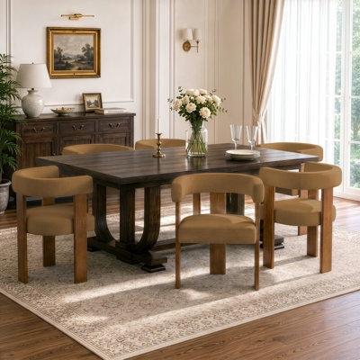 Chaise de salle à manger cylindrique en chenille de style milieu du siècle avec structure en noyer (ensemble de 4)