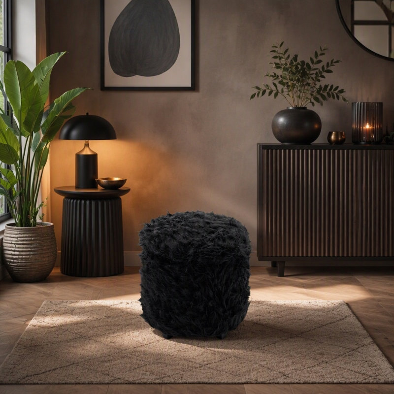 Upholstered Faux Fur Pouf