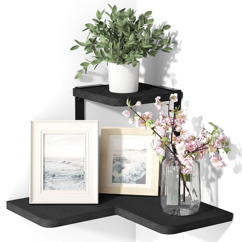 Michielle 2 Piece Corner Shelf, Black