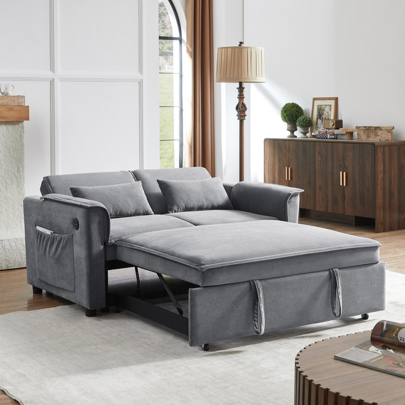 Réglable pour les appartements, canapé-lit 2 places avec lit escamotable, lit en tissu gris, petites pièces