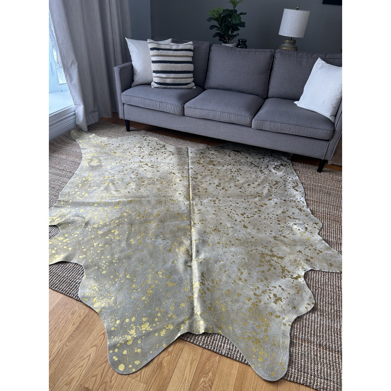 Bright Gold Metallic Acid Washed Cowhide Rug