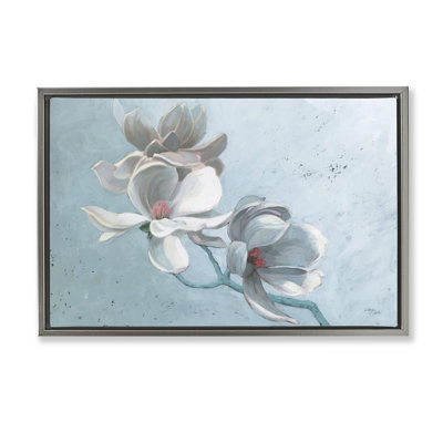 Branche de magnolia sur toile flottante encadrée bleue par Wellington Studio