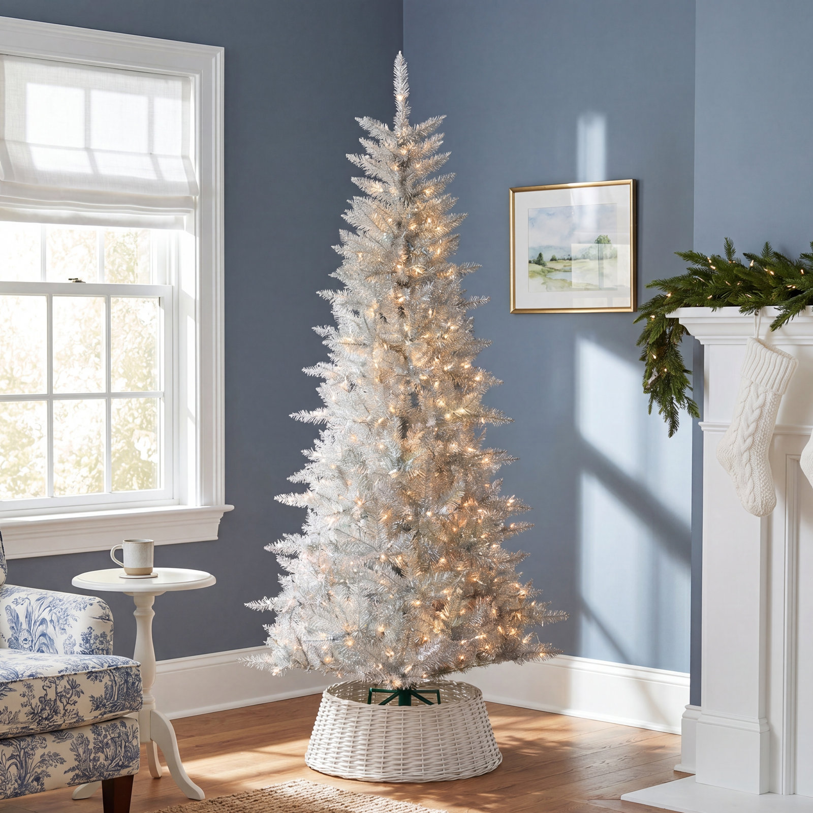 Levion Silver 7.5' Pre-Lit Pine Christmas Tree