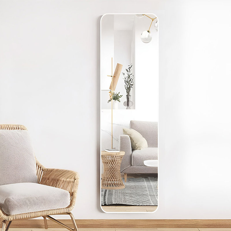Modern Rectangular Metal Floor Hotel Dressing Mirror, 147 cm H x 37 cm W, White