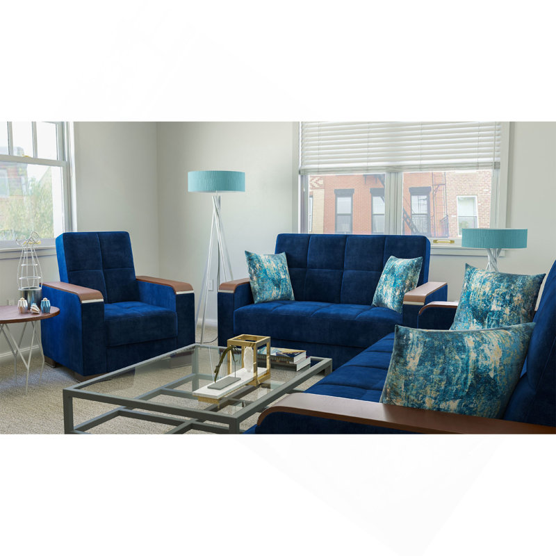 Causeuse rembourrée en bois avec rangement Primenest Zenaero X, Bleu