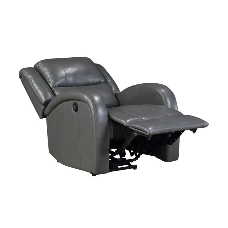 Modern Living Room Furniture 1Pc Power Reclining Chair Faux Leather Upholstery Plush Seating Solid Wood Frame, Gray