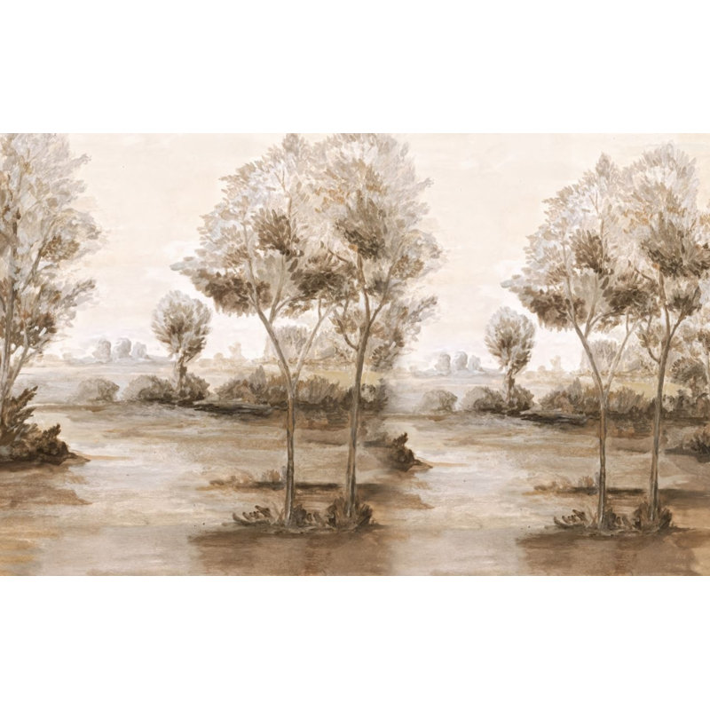 Sepia Tree Silhouette Repeating Pattern Wallpaper for Home Decor, 117.96" L x 236" W
