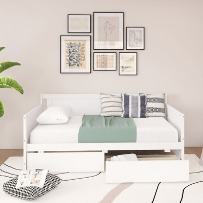 Wood Frame Twin Daybed With Two Storage Drawers by Harriet Bee