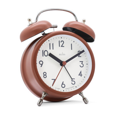Acctim Hardwick Double Bell Alarm Clock Non Ticking Sweep Retro Metal Soft Coral