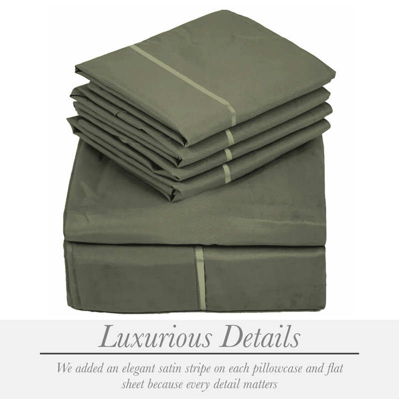 6 Piece Ultra Soft Double Brushed Microfiber Sheet Set, Cooling Sheets with Extra Deep Pockets - Machine Washable, Olive