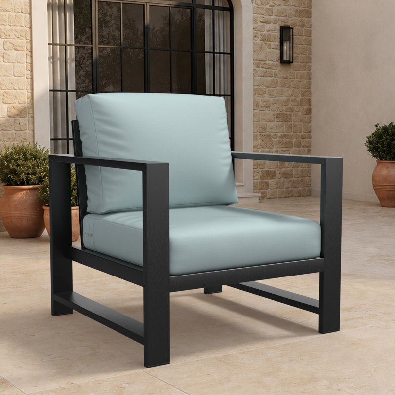 Fauteuil d'extérieur en métal Dulcie avec coussins Sunbrella®, Sunbrella® Bliss Dew