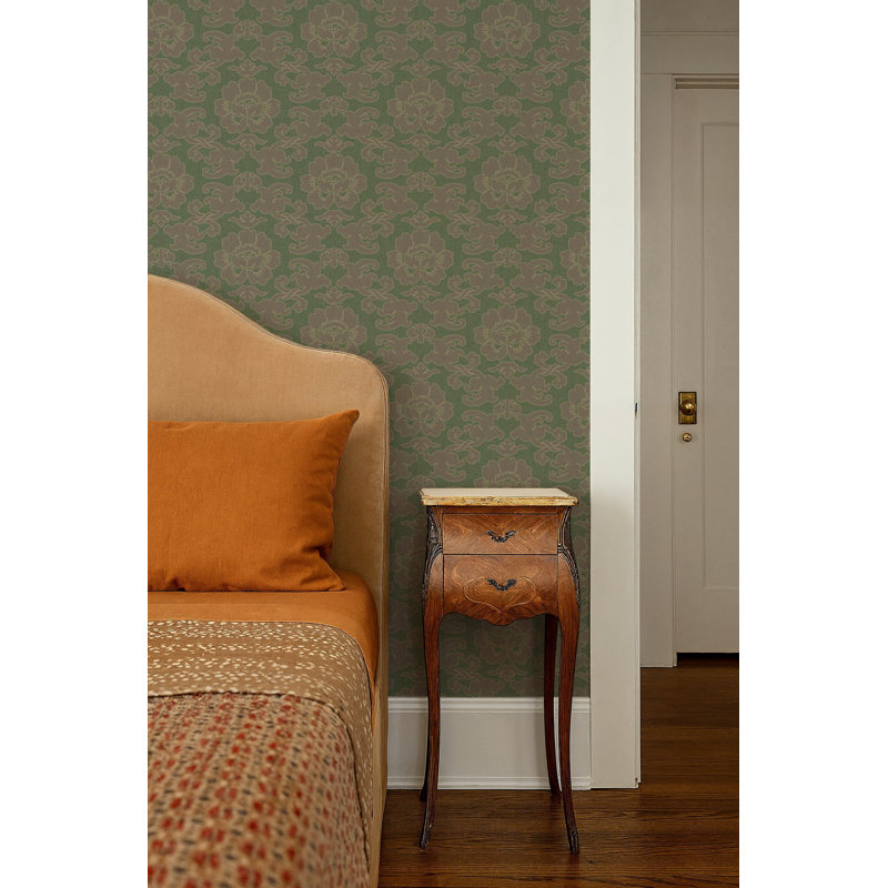 Silken Poppy - Hunstman Green Wallpaper