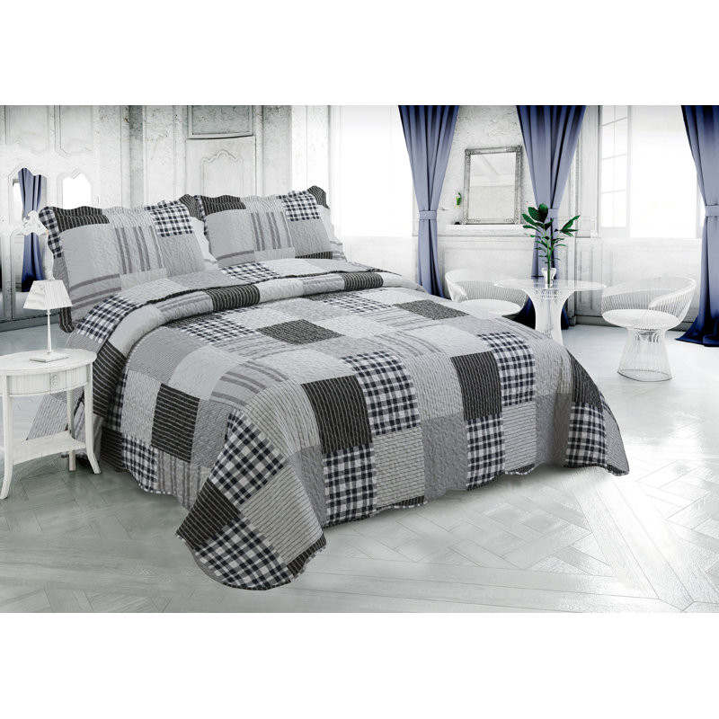 Ensemble de courtepointe 3 pièces avec douillettes matelassées Marina, Courtepointe très grand et 2 taies décoratives