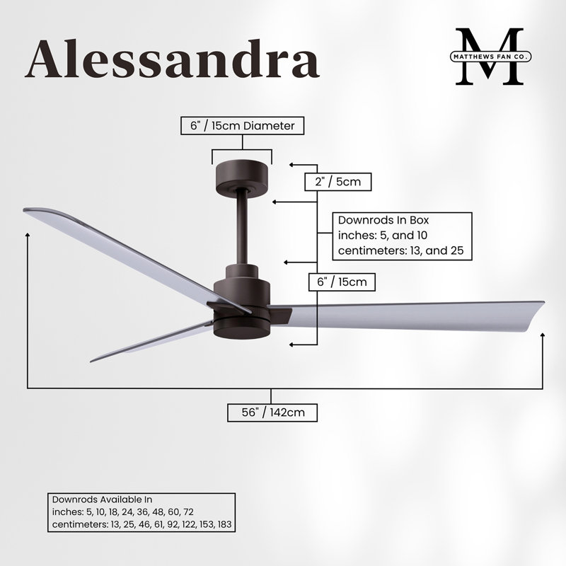 Alessandra Outdoor Downrod Ceiling Fan, Brushed Nickel, Textured Bronze