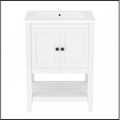 24 Inch Modern Sleek Bathroom Vanity with Elegant Ceramic Sink and Solid Wood Frame for Ample Storage