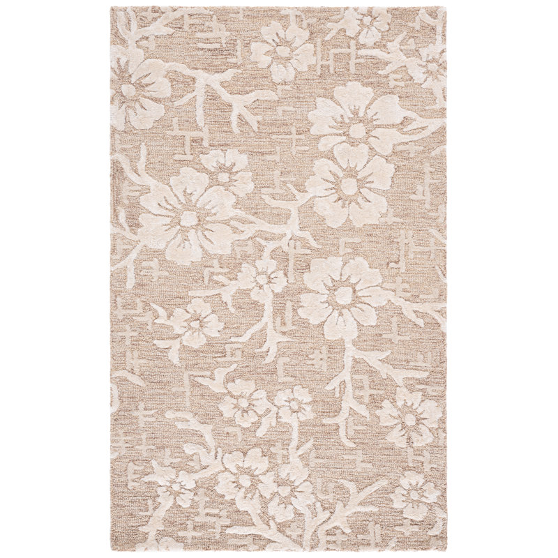 Dhiren Hand Tufted Wool/Viscose/Cotton Floral Rug in Ivory/Beige, Rectangle 3' x 5'