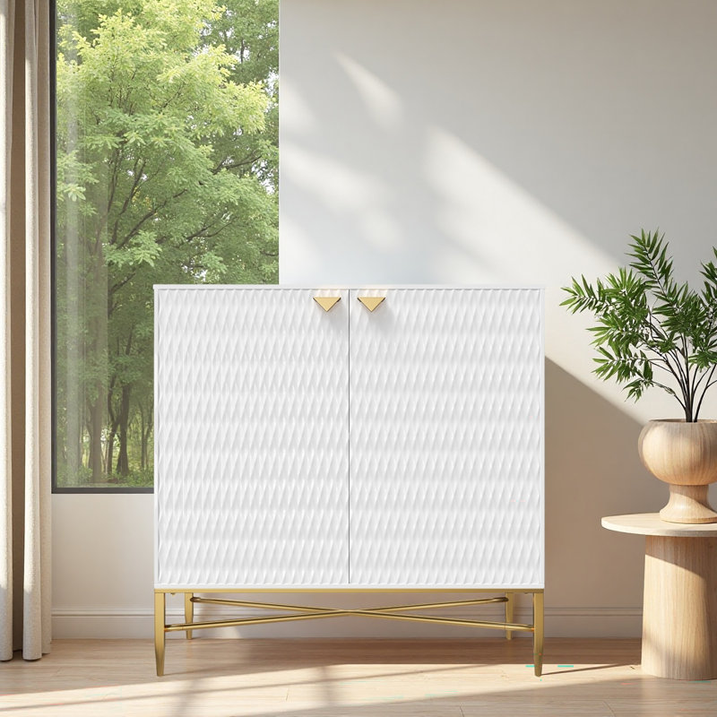 Armoire décorative blanche moderne à 2 portes avec pieds fuselés en métal