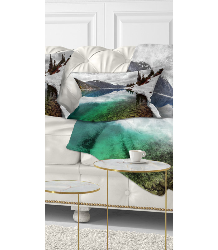 Clear Lake Pine Trees and Mountains Lumbar Pillow