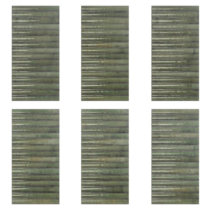 Curve Fluted 6X12 3D Glossy Ceramic Tile, Green