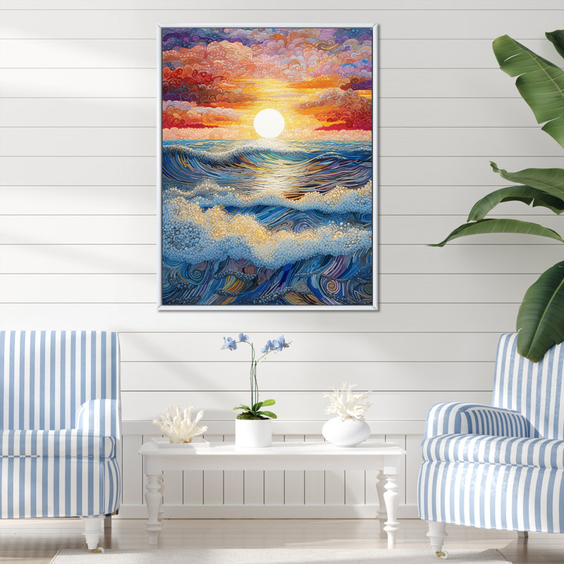 " Rainbow Ocean Sunrise II ", 32" H x 24" W x 1" D, White Floater Framed