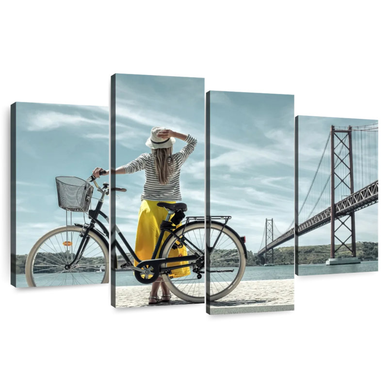 Senne, femme et bicyclette, H 22 po x l 36 po