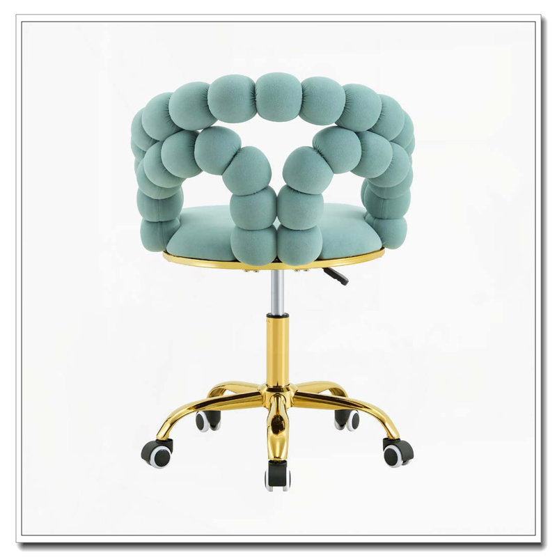 Chaise de bureau pivotante moderne en velours avec dossier à bulles, chaise de bureau roulante pour bureau, Sarcelle