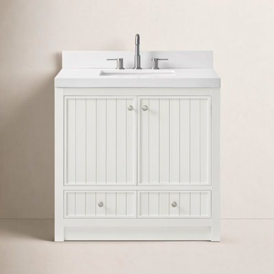 Aula Bathroom Vanity with 2" Thassos White Quartz Countertop