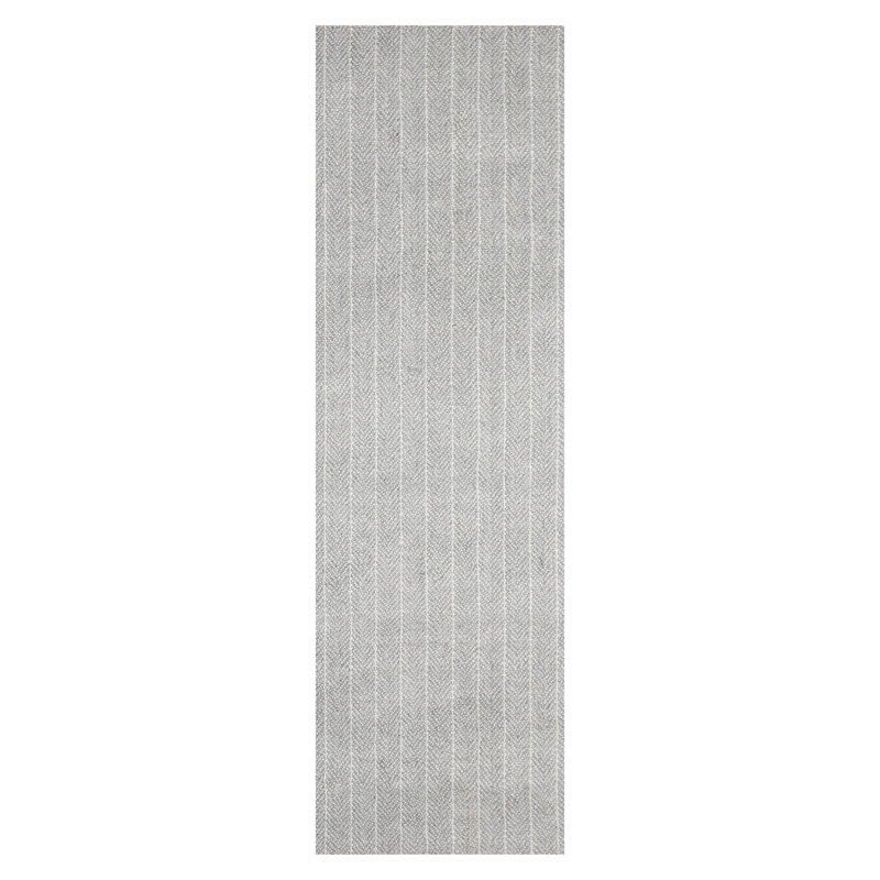 Tapis gris cendré touffeté à la main à motif de chevrons, Tapis de couloir 3 pi x 12 pi