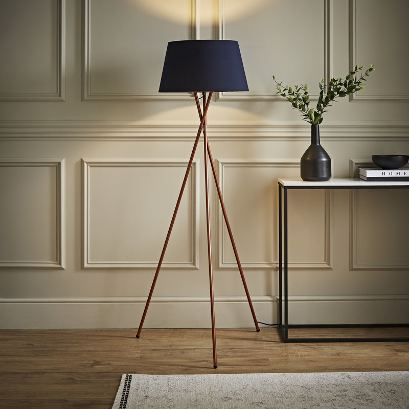 Anan Camden Tripod Copper Floor Lamp with Aspen Shade, 164"", Navy Blue, No