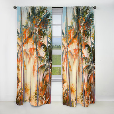 Lenny - Rideau palmiers - Rideau floral occultant en velours - 1 panneau