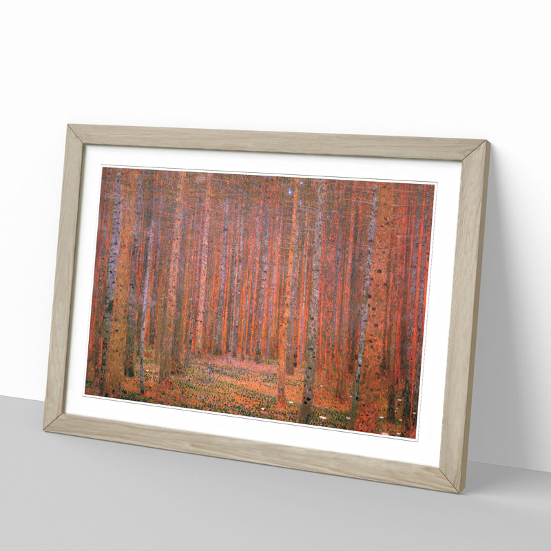 Pine Tree Forest by Gustav Klimt - Picture Frame Painting, 48cm H x 65cm W x 2cm D, Oak Framed