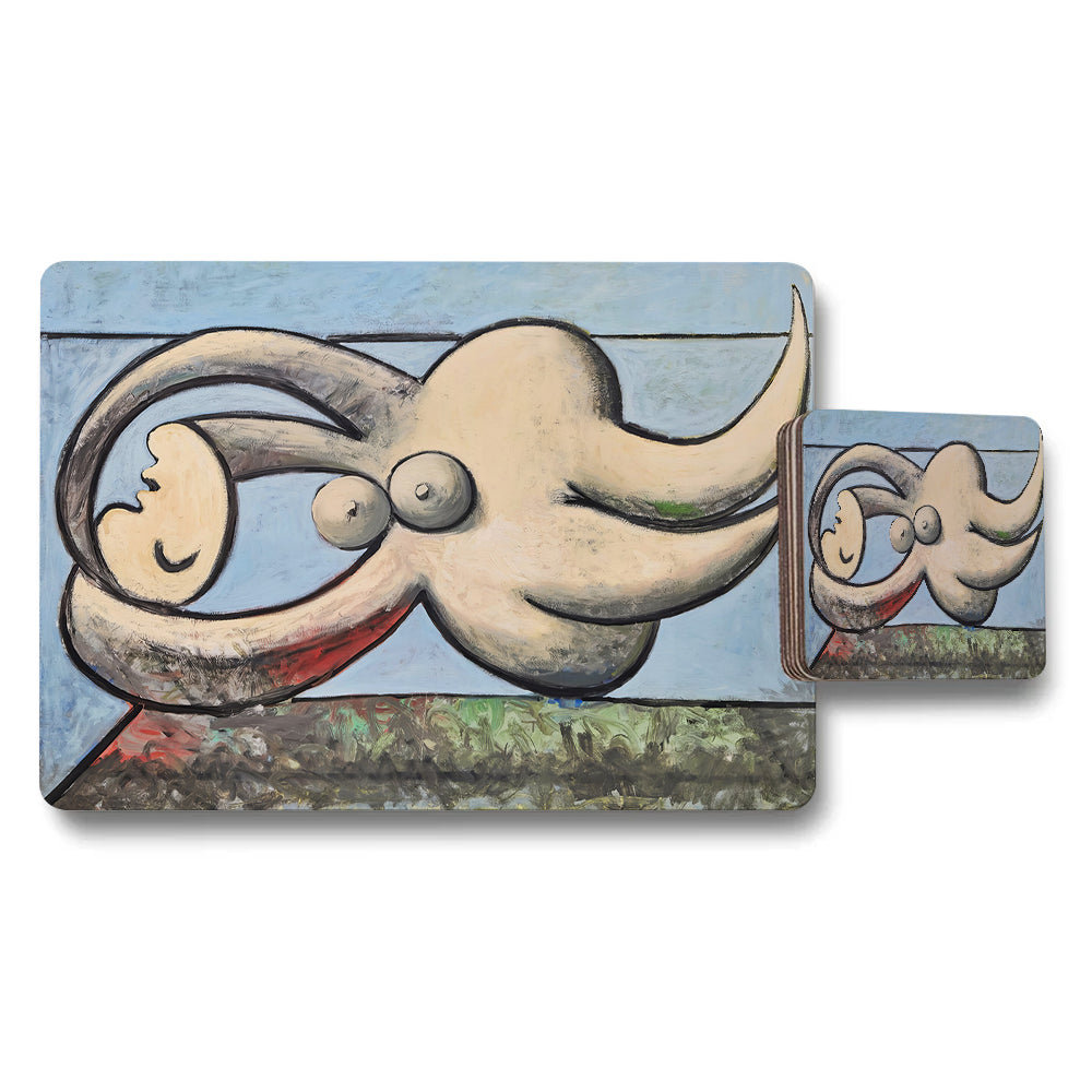 Placemat and Coaster Set Featuring Abstract Elephant Artwork