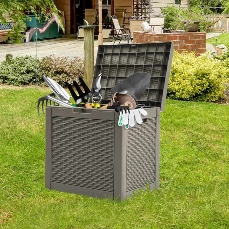 32 Gallon Water Resistant Resin Lockable Deck Box, Gray