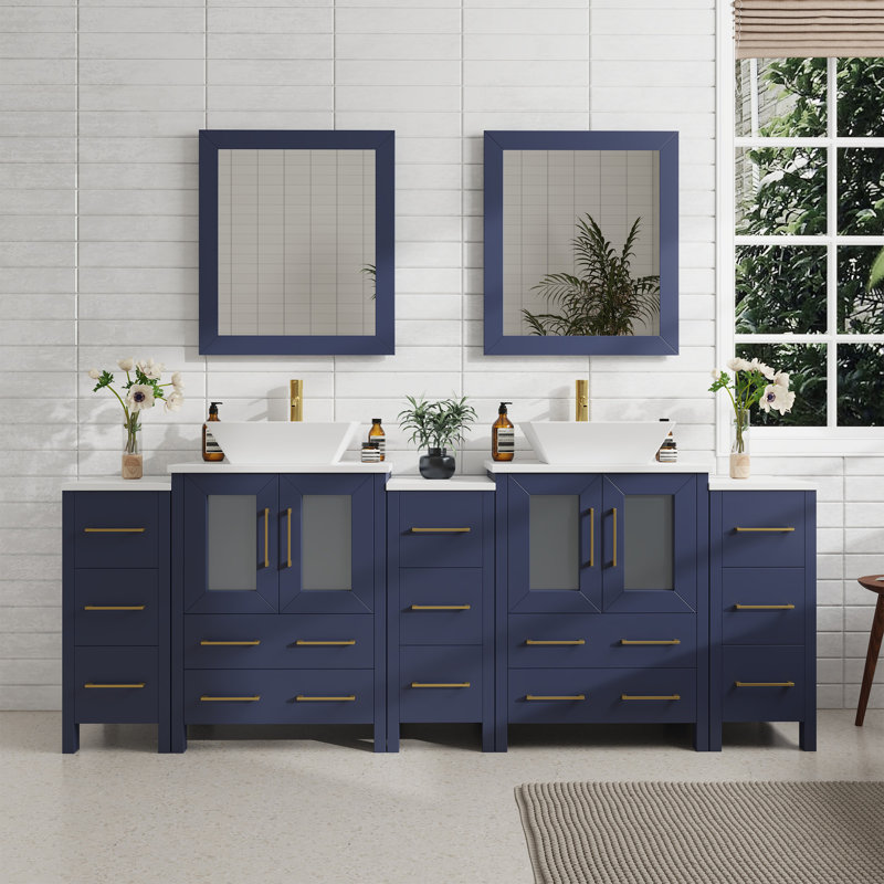  Ensemble de meuble-lavabo double 84 "avec miroir 84", Bleu
