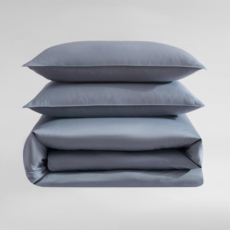 Calvin Klein Organic Earth Solid Cotton Duvet Cover Set, King Duvet Cover + 2 King Shams, Light Blue
