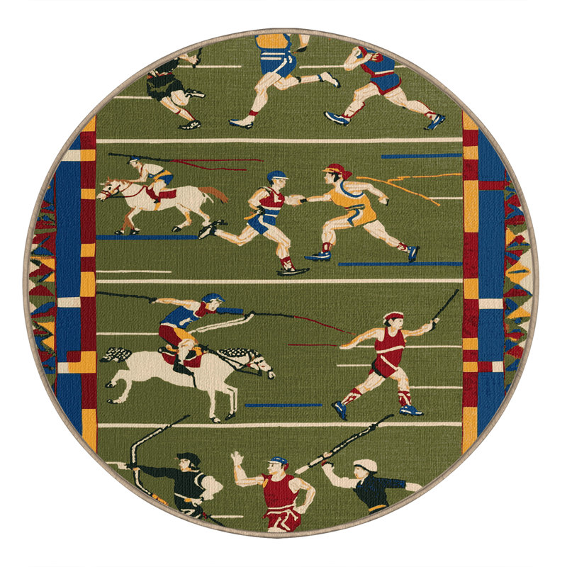 Washable Pentathlon Sports Area Rug, Round 5'
