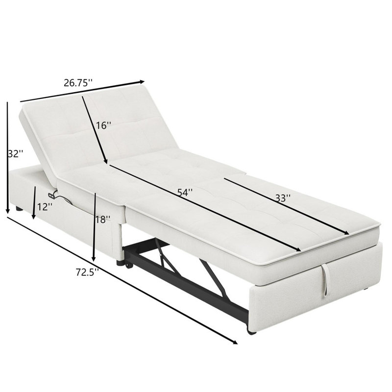 4-in-1 Convertible Sofa Bed Transforms into a Chair Bed and Multi - Function Folding Ottoman Bed.