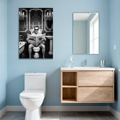 Abstract Man Reading Newspaper On Toilet In Lavish Bathroom