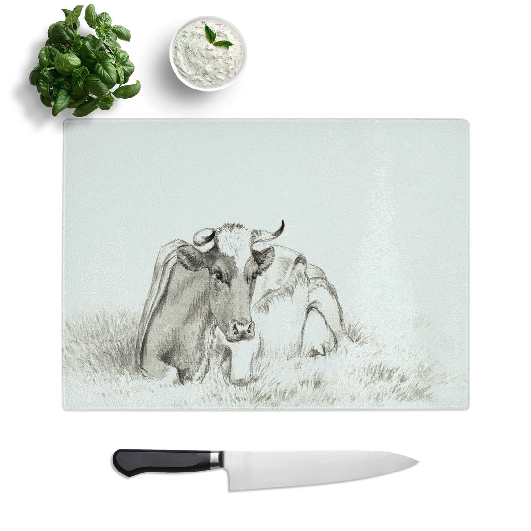 Tempered Glass Peaceful Cow by Jean Bernard Chopping Board