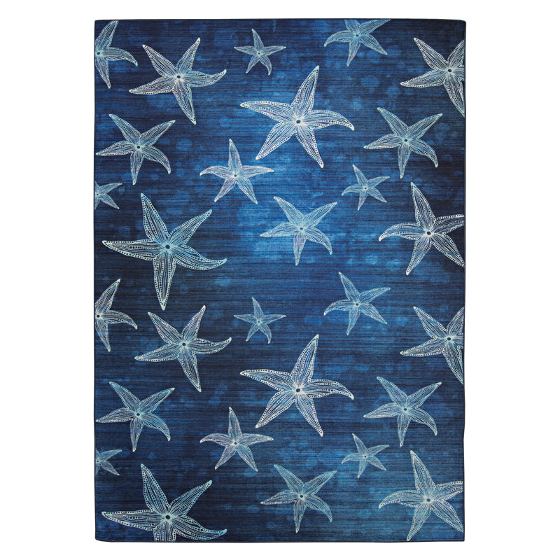 Kivett Blue/White Indoor/Outdoor Washable Rug, Rectangle 7' x 9'